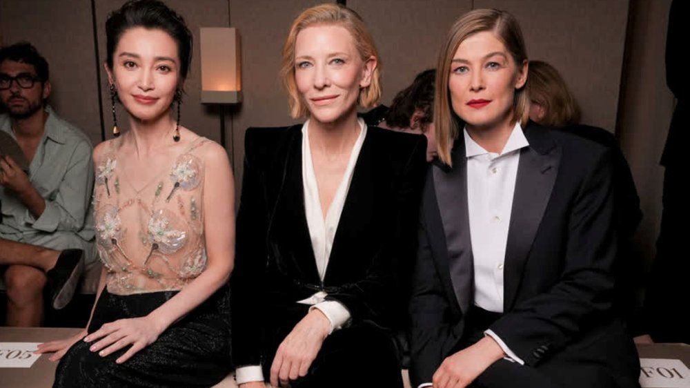 Cate Blanchett and Rosamund Pike create a standout look in matching outfits