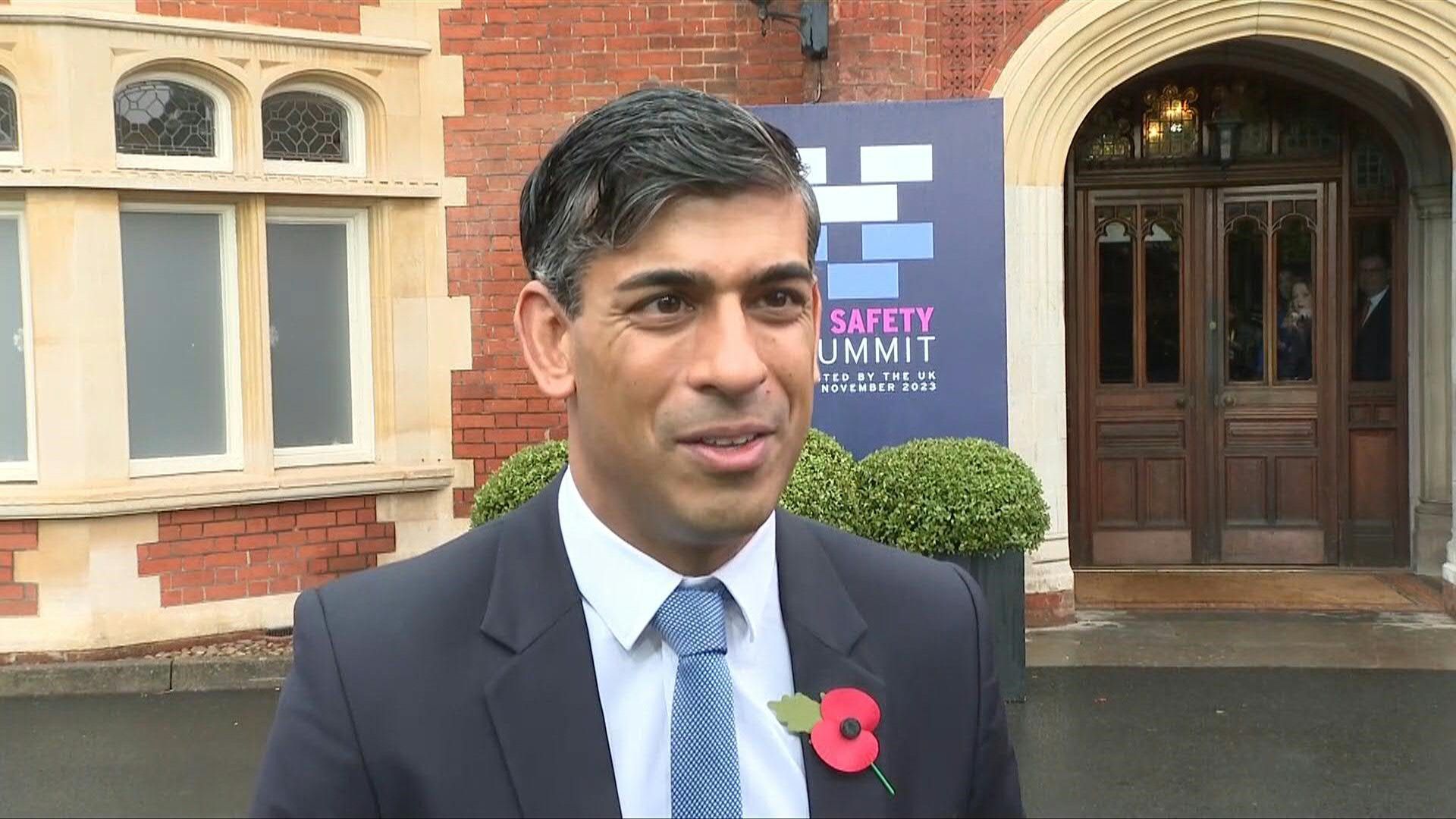 UK Prime minister Rishi Sunak arrives at AI safety summit in Bletchley Park