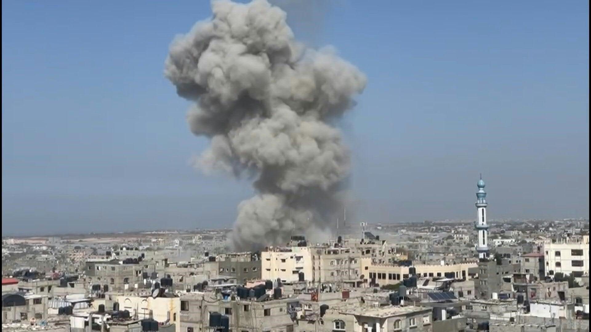 Smoke rises after strike on Rafah in Gaza Strip