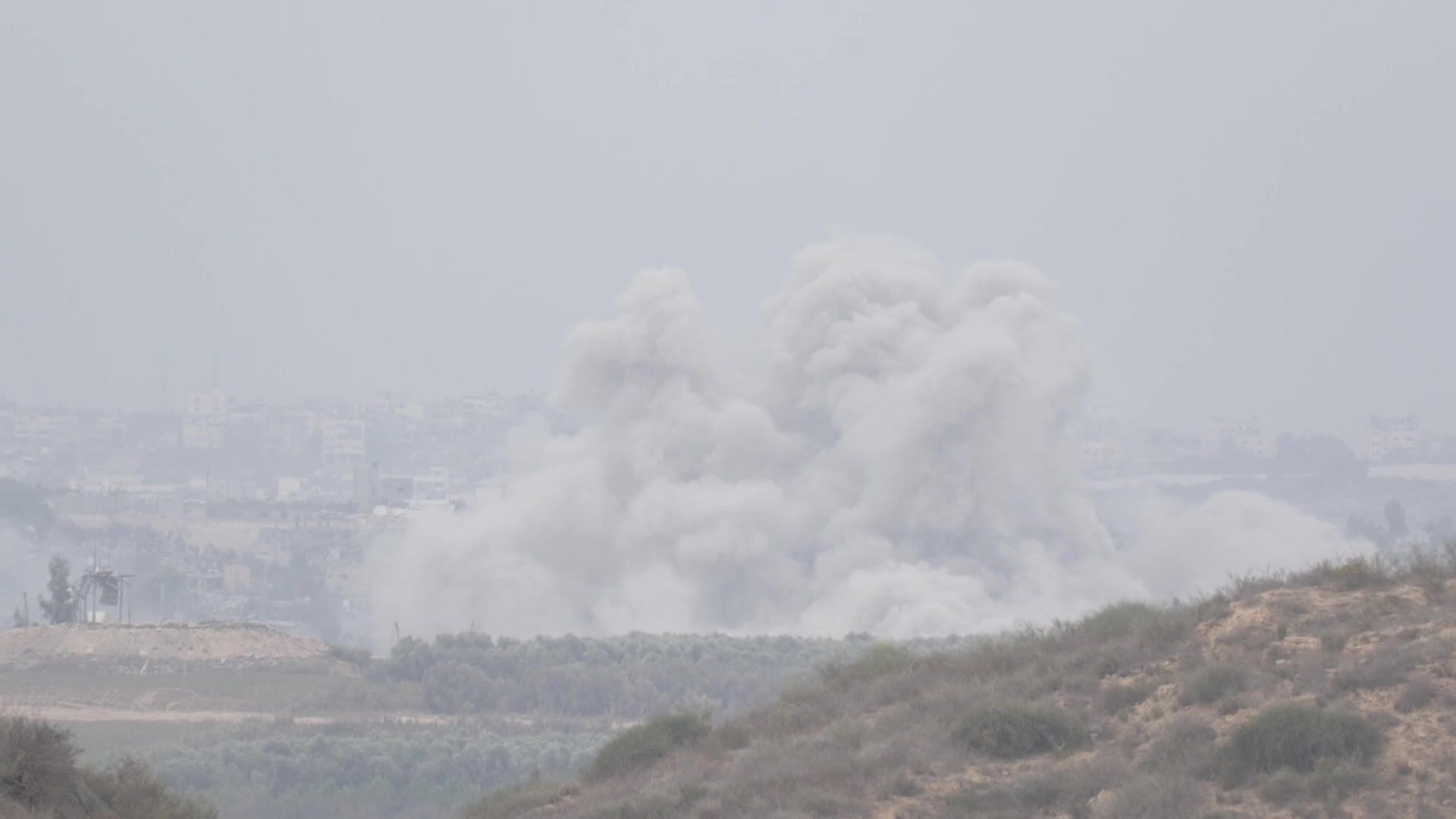 Large smoke cloud rises from Beit Hanoun in northern Gaza, seen from Israel