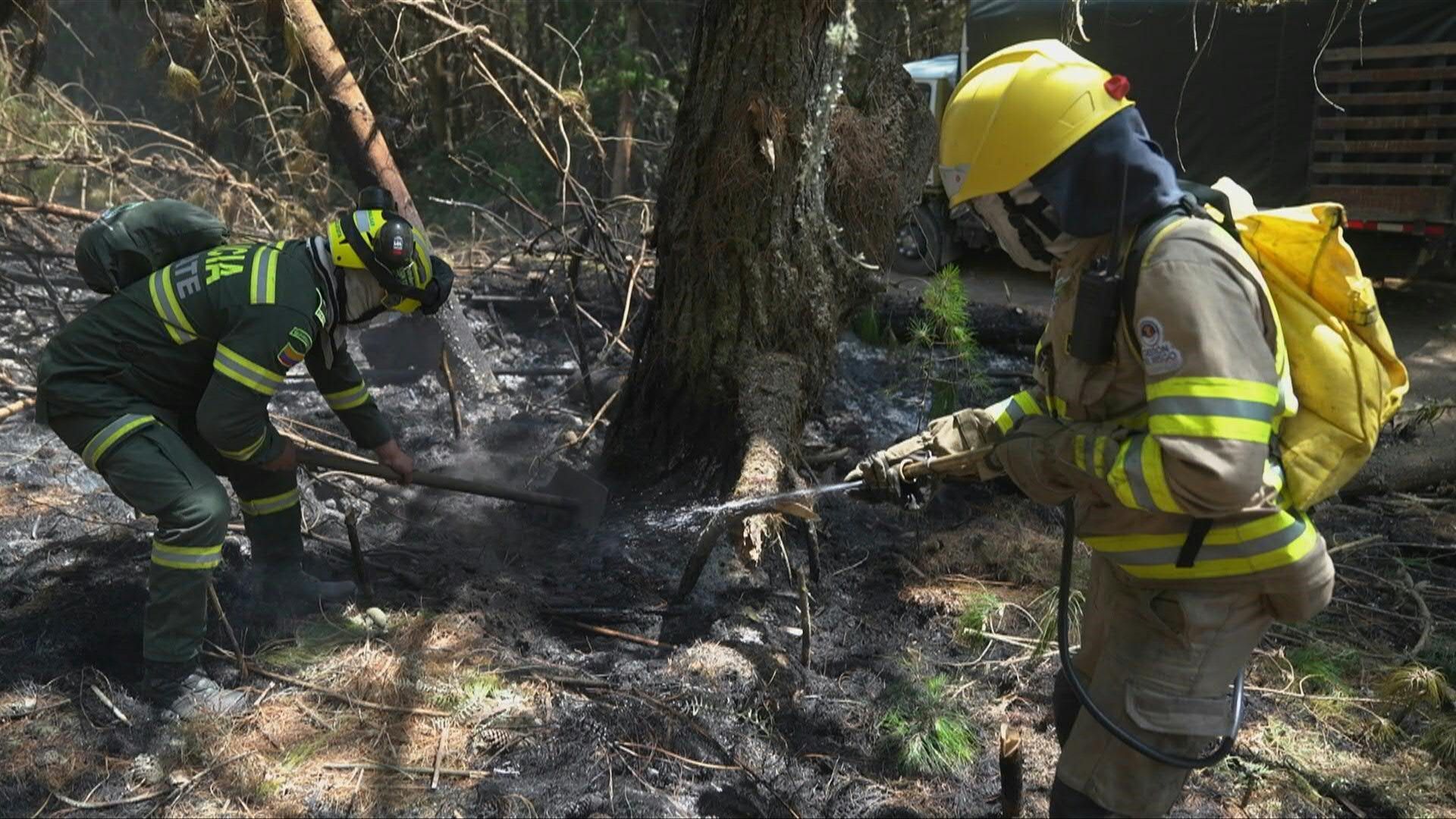 Firefighters combat blaze near Colombian capital as forest fires rage on