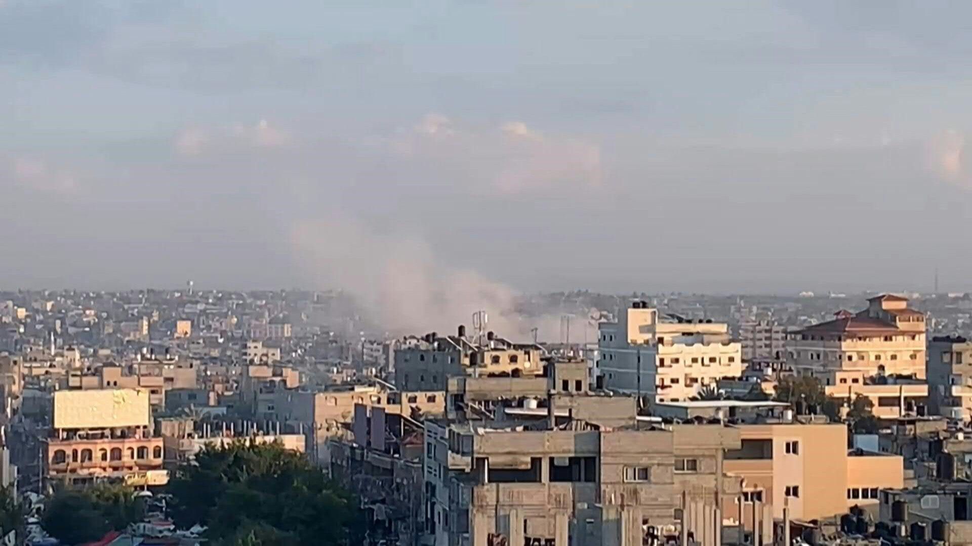 Smoke billows following Israeli strikes on Rafah, Khan Yunis