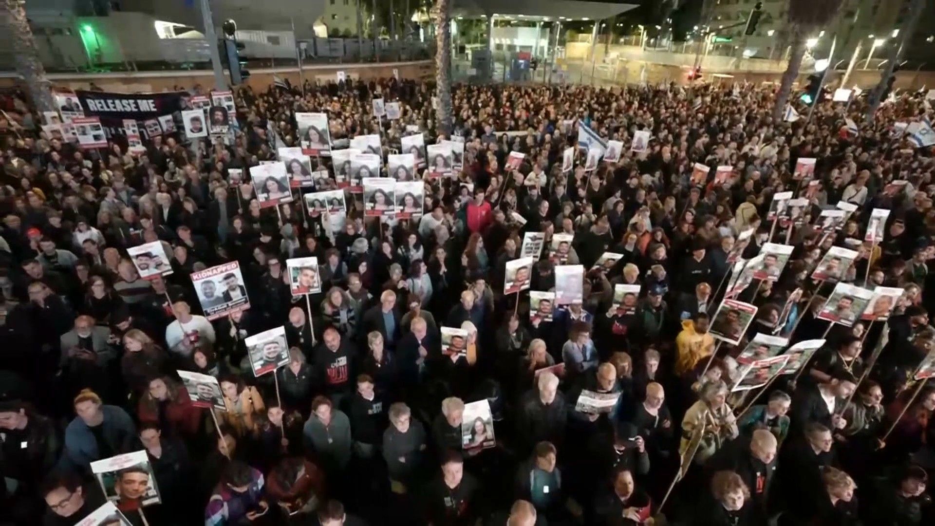 Supporters and families of hostages held in Gaza rally in Tel Aviv