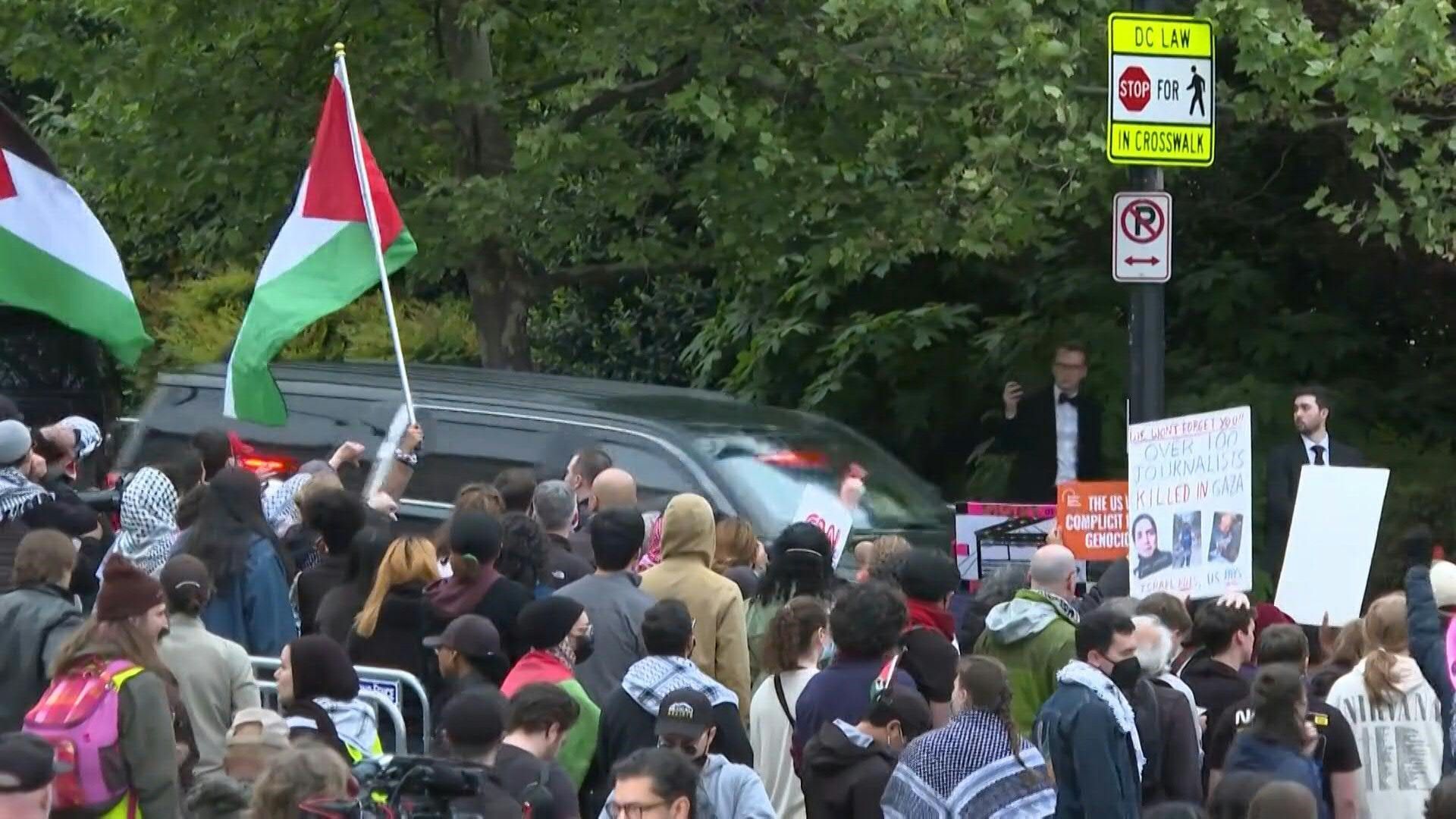 Pro-Palestinian protest outside White House Correspondents' Association dinner venue