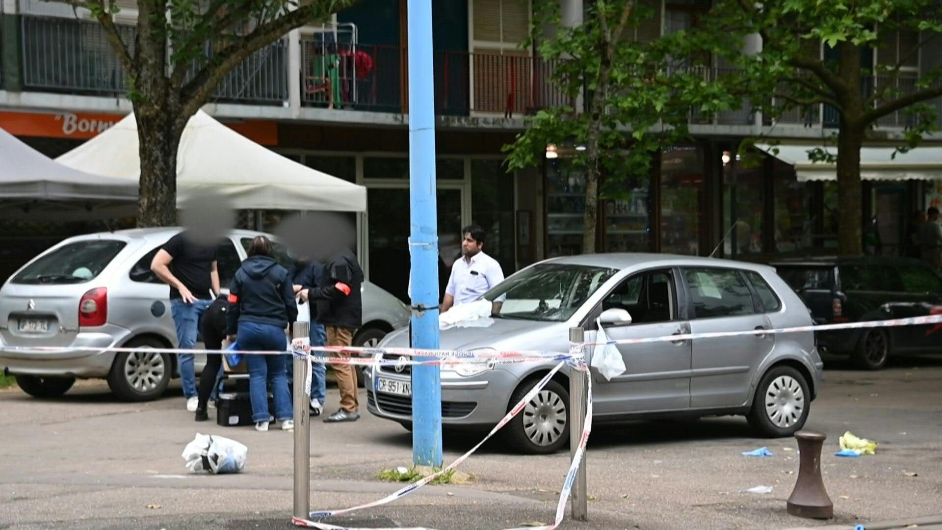Forensic police at the scene of a stabbing attack in eastern France