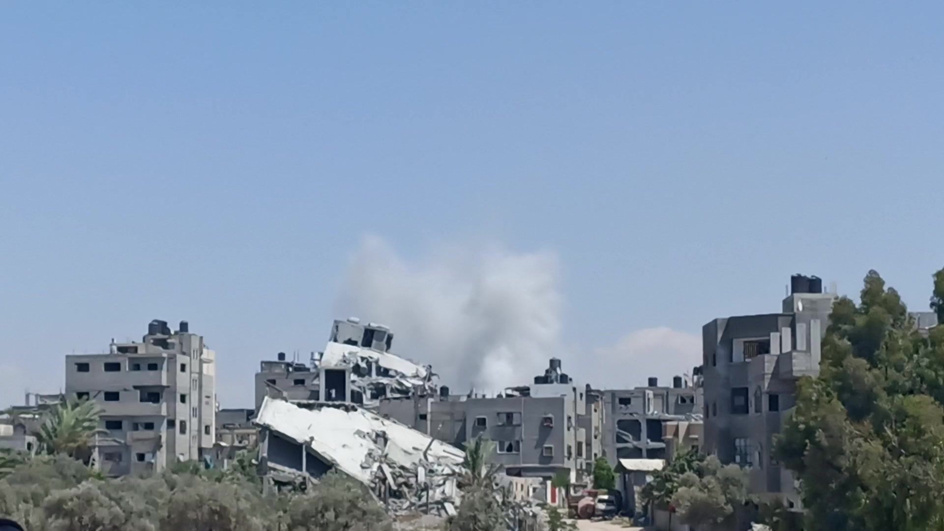 Smoke rises following Israeli strike on central Gaza's Bureij camp