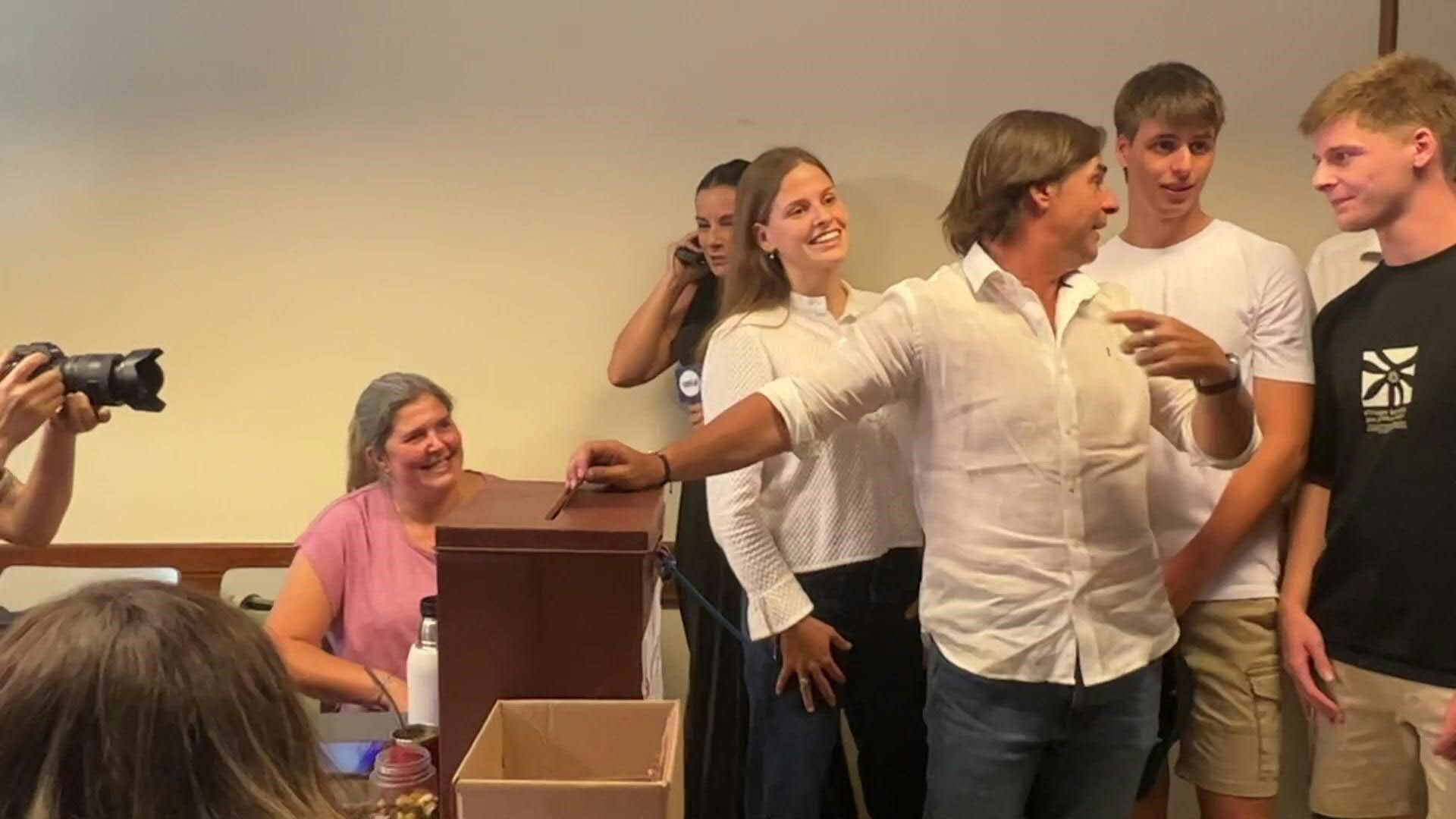 Outgoing Uruguay president Lacalle Pou votes in election