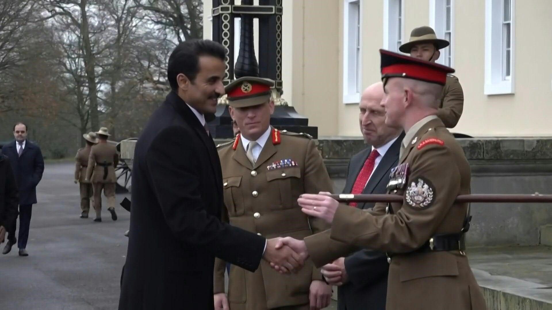 Qatari emir arrives for visit at Sandhurst military academy, his alma mater