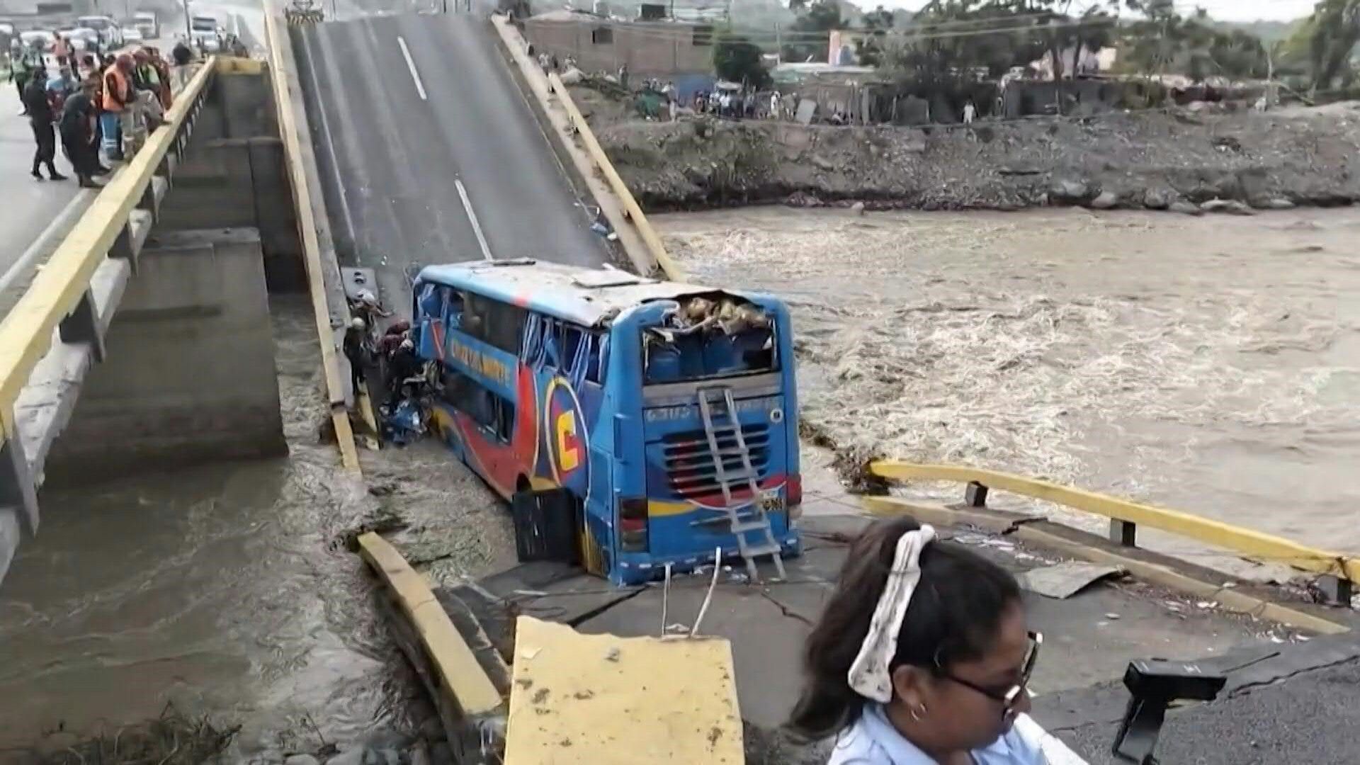 Bridge collapses and falls into river with bus of passengers in Peru