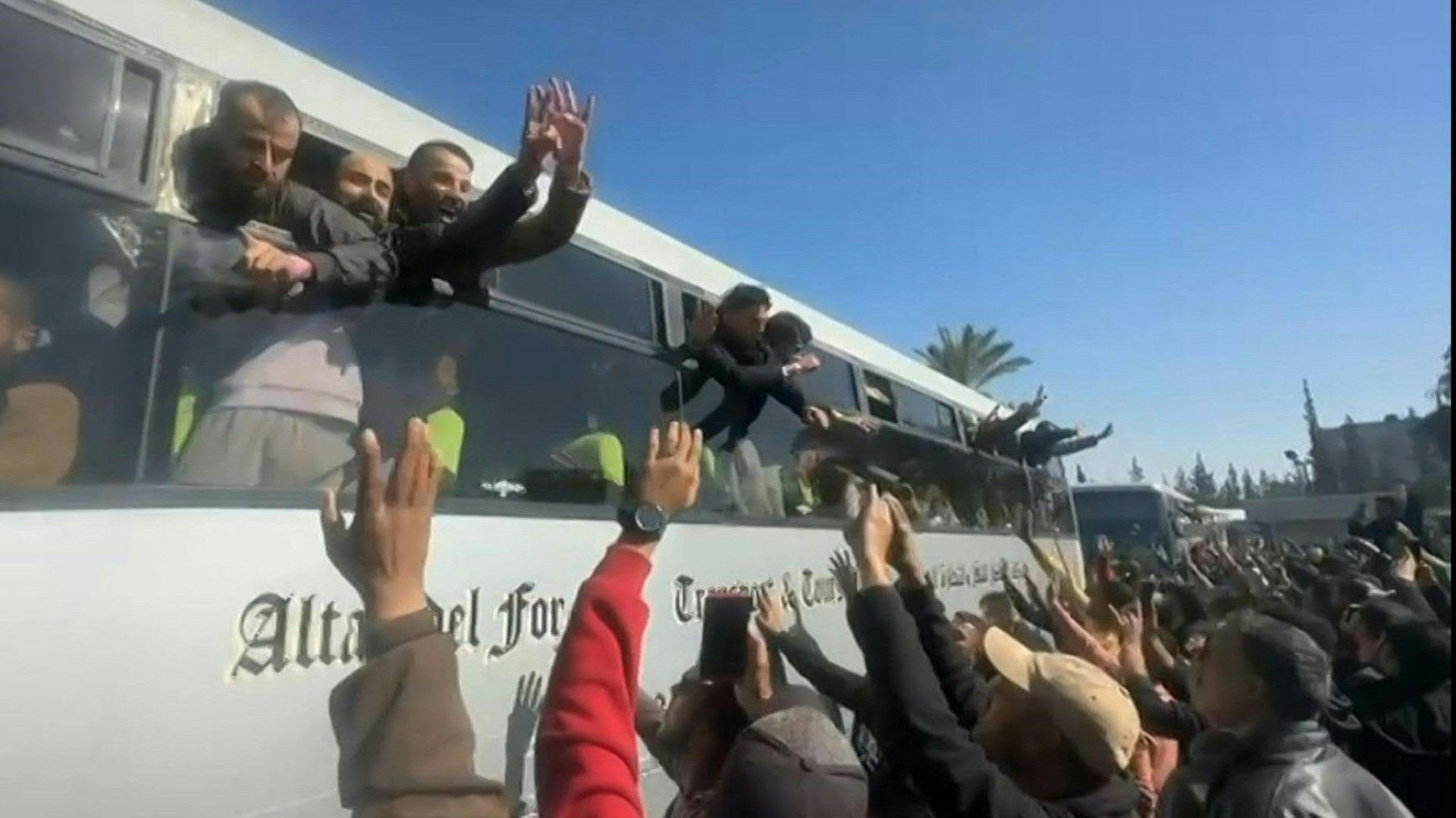 Gazans celebrate as released detainees arrive in Khan Yunis