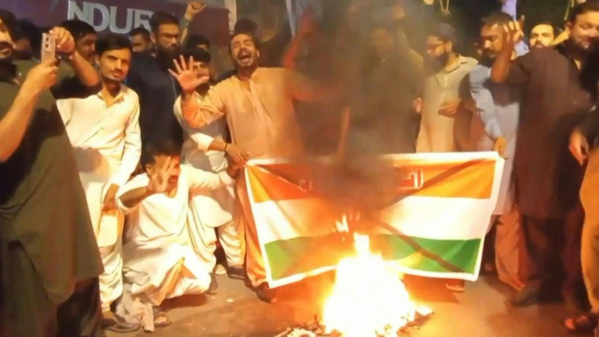 Video: Pakistani protesters burn Indian flag after missile strikes