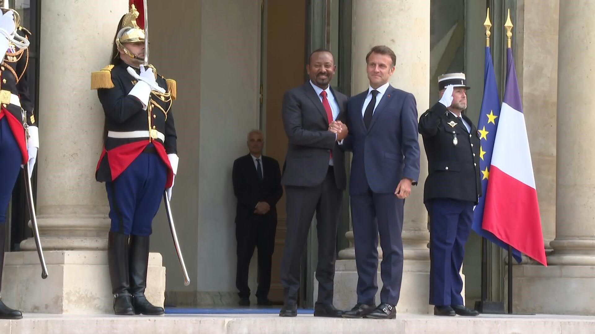 French President Emmanuel Macron welcomes Ethiopian Prime Minister to Elysee Palace