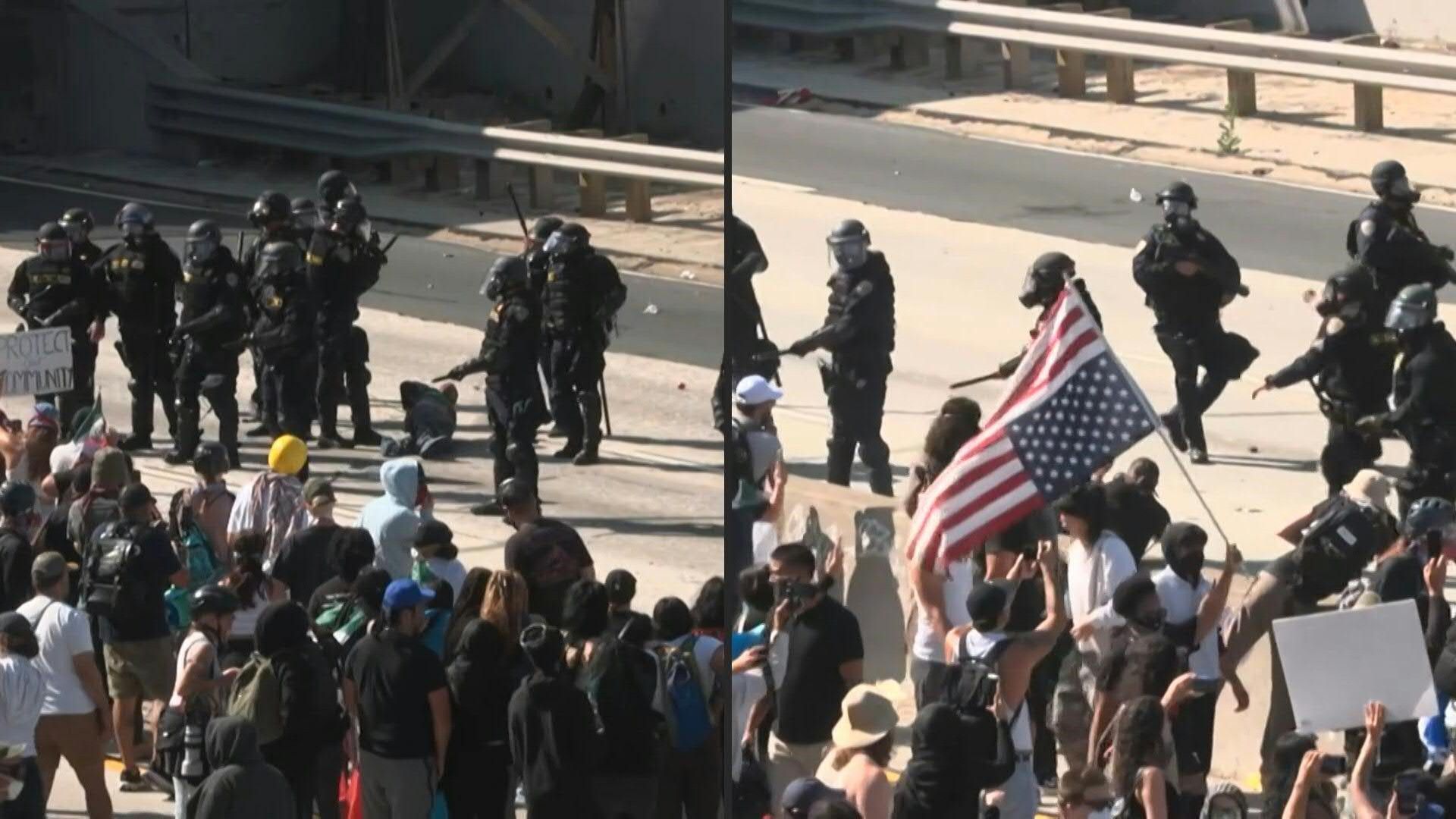 Video: Arrests, tear gas as Los Angeles protesters face police under highway bridge