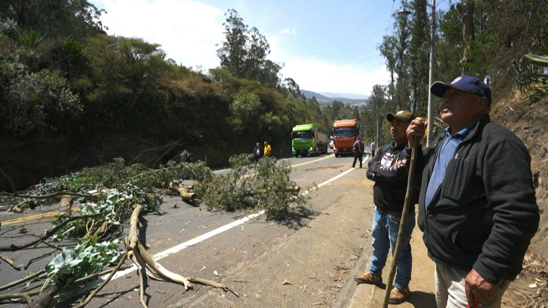 Road blocked during Indigenous strike over diesel subsidy cuts in Ecuador