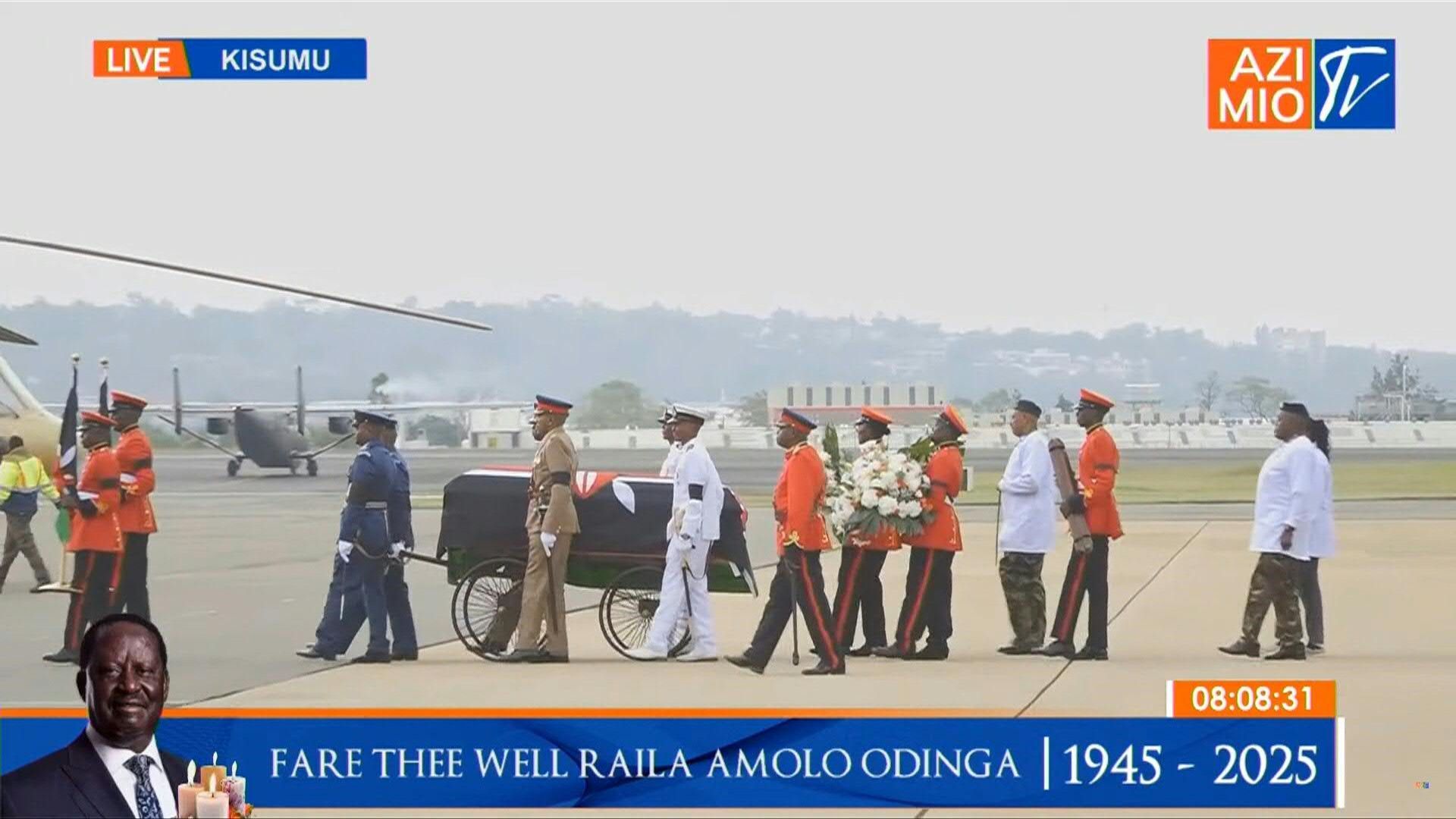 Kenya politician Raila Odinga's body arrives in Kisumu for public viewing