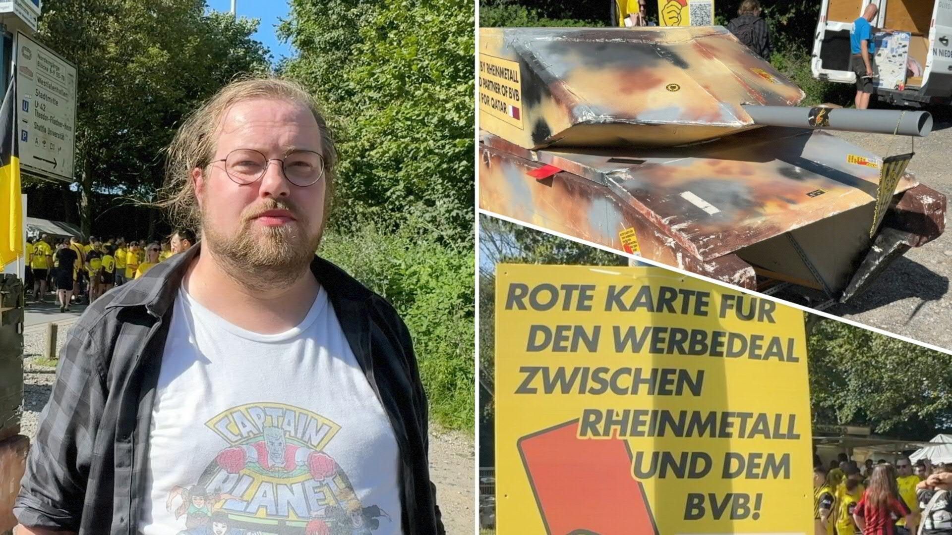 Mit Panzer: BVB-Fans protestieren gegen Rheinmetall-Deal