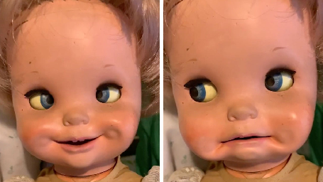 CREEPY SECOND-HAND DOLL MOVES EYES AND MOUTH WHEN ITS ARM IS ROTATED