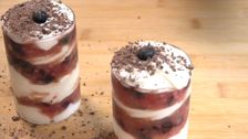 Delicious layered dessert with fresh fruit