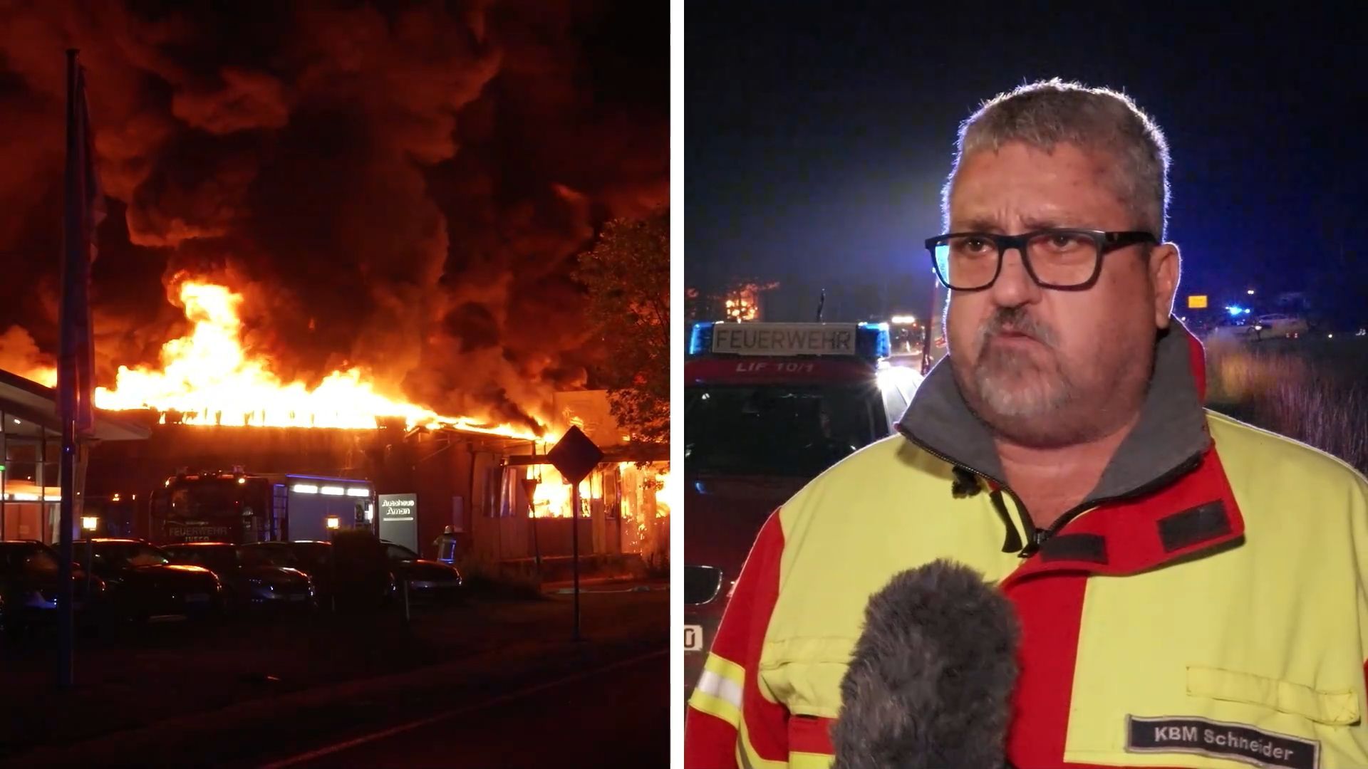 Video: Flammeninferno: Lagerhalle in Lichtenfels steht in Flammen