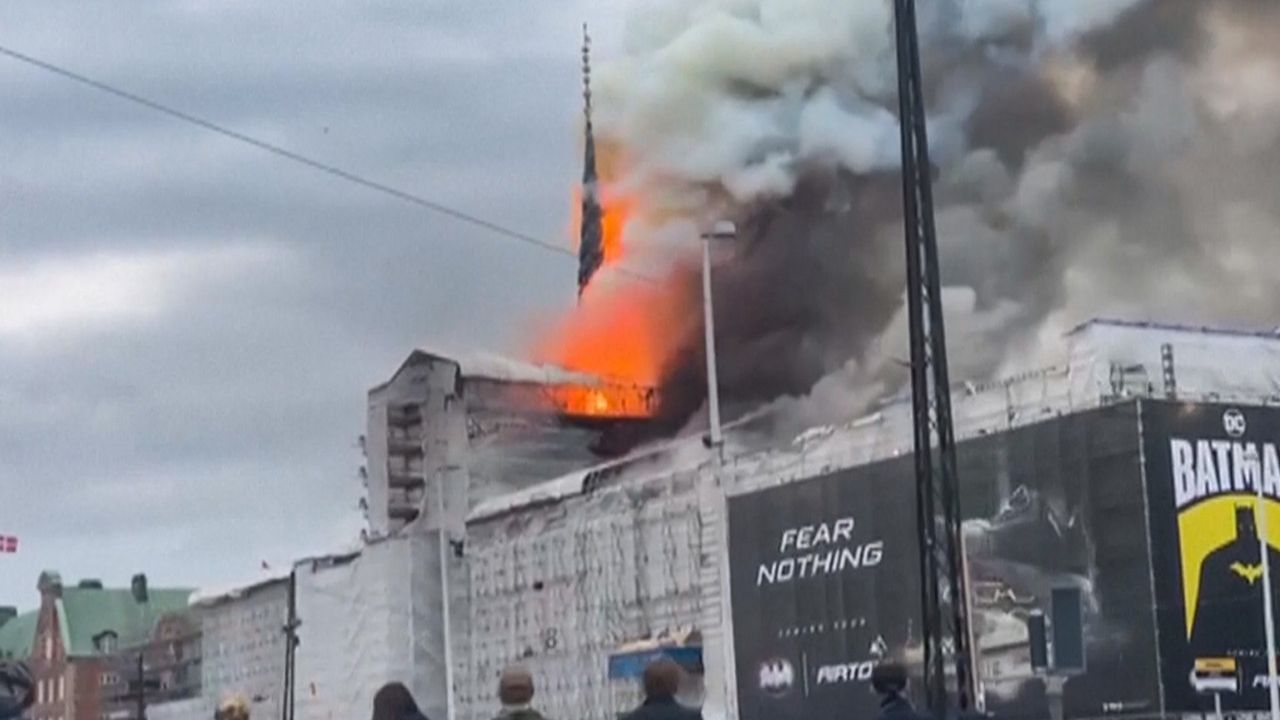 Copenhagen's historic stock exchange engulfed in flames