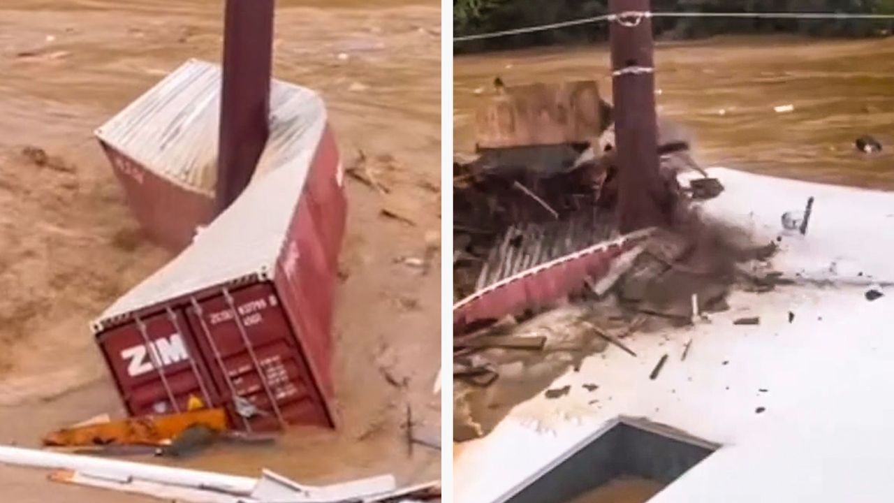 Container wie Blechbüchse zerquetscht: Hochwasser verwüstet North Carolina