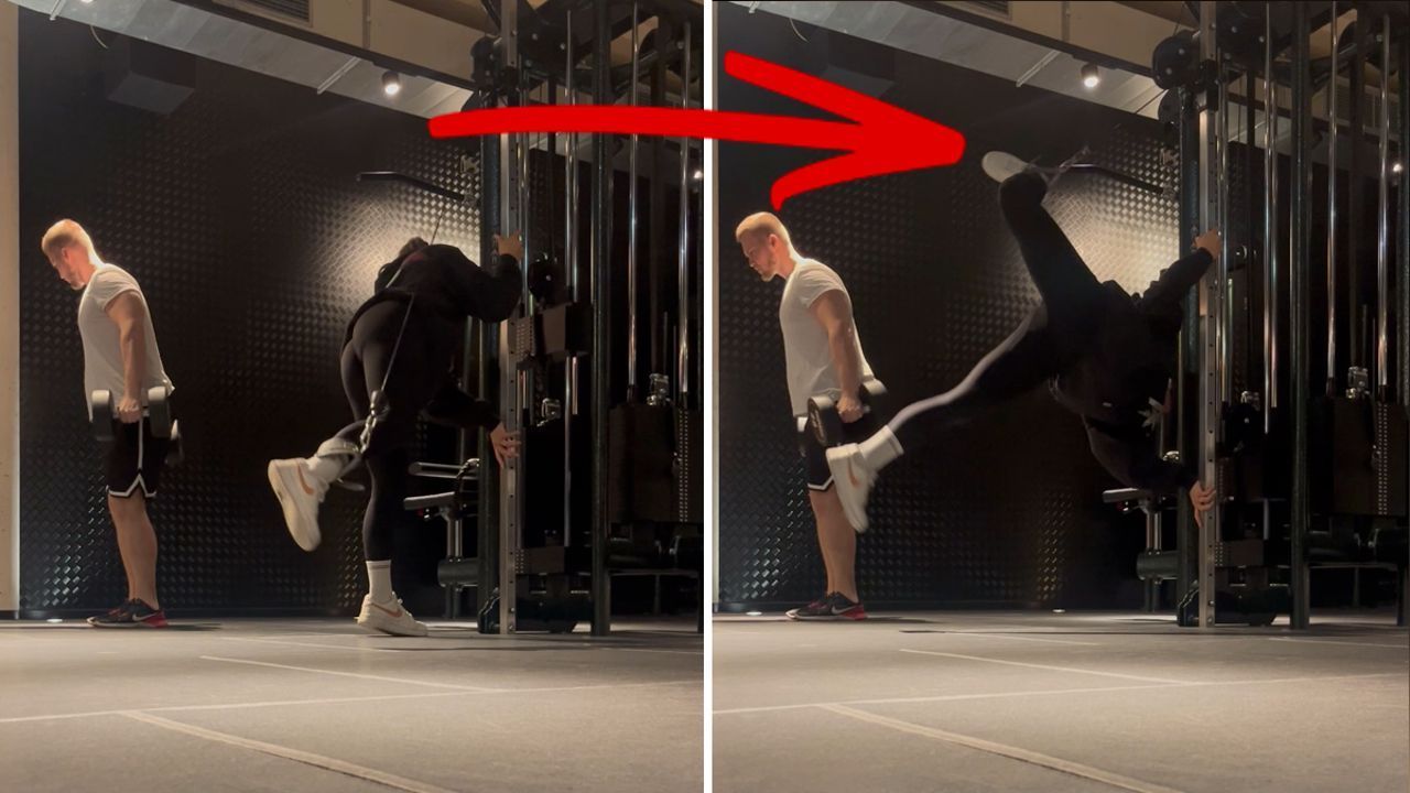 Beinübung geht schief: Junge Frau hängt plötzlich in der Luft