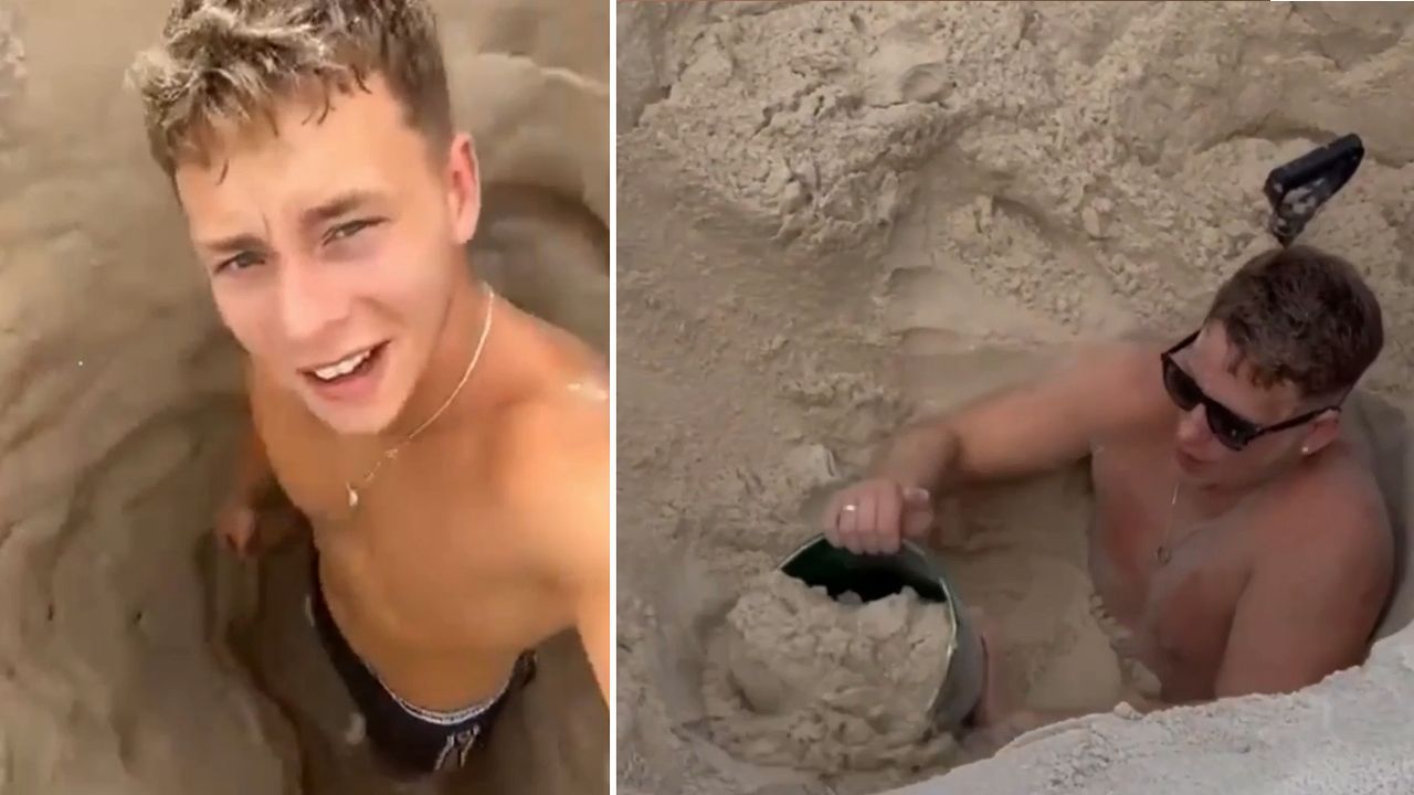 Video: Britischer Tourist gräbt Loch am Strand von Rio – und wird fast vom Sand verschluckt