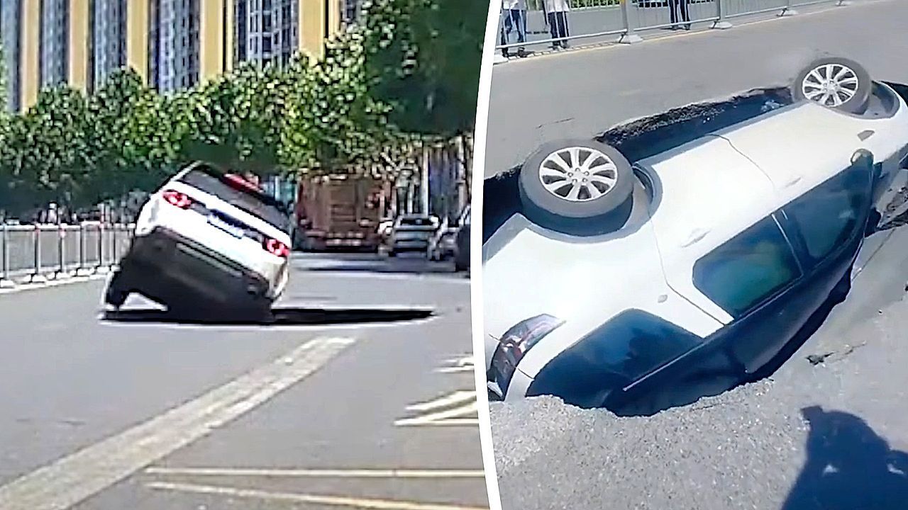 Video: Auto von Erdloch verschluckt – vier Insassen in China gerettet