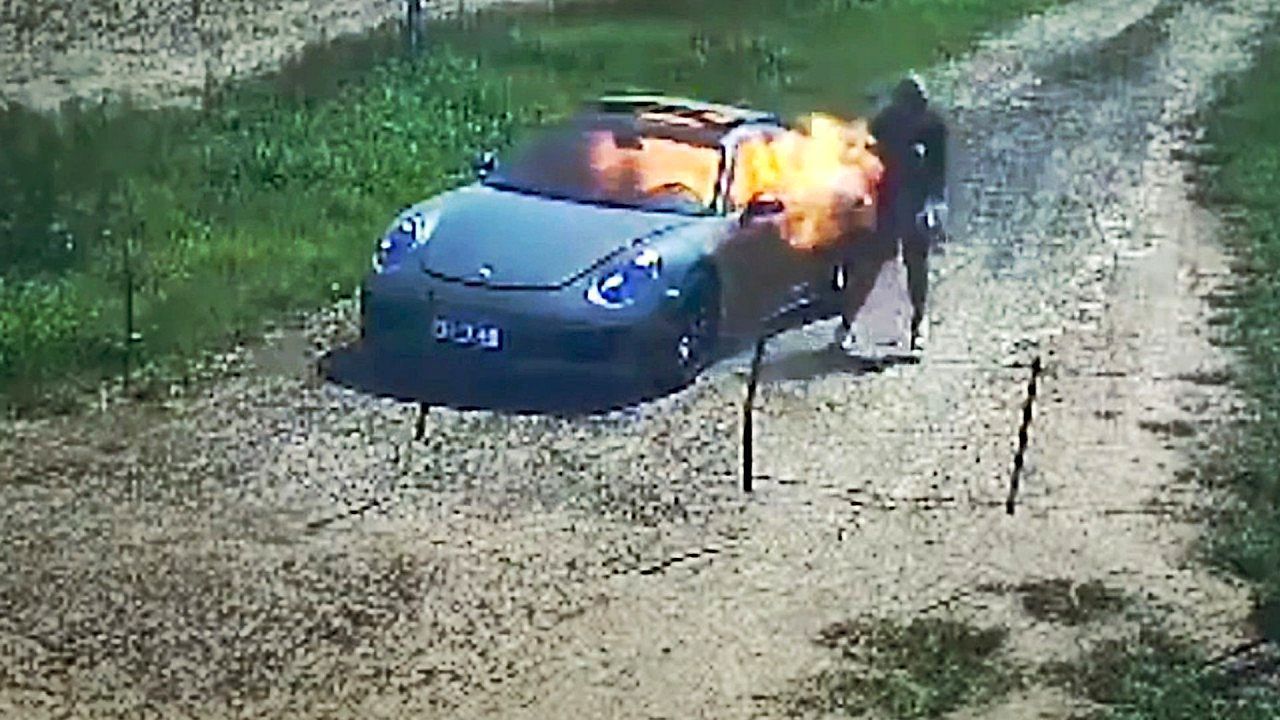 Video: Porsche owner trying to claim insurance caught setting fire to his own car