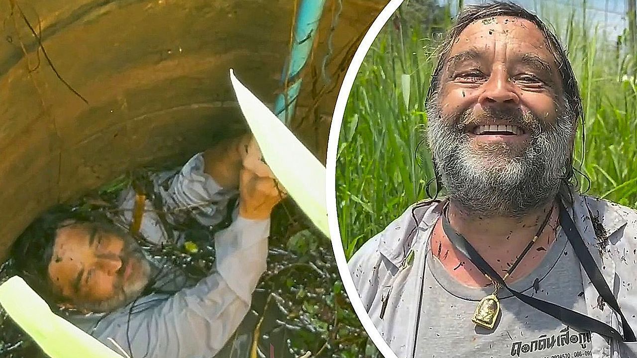 Video: Elderly man has brush with death after falling down well in Thailand