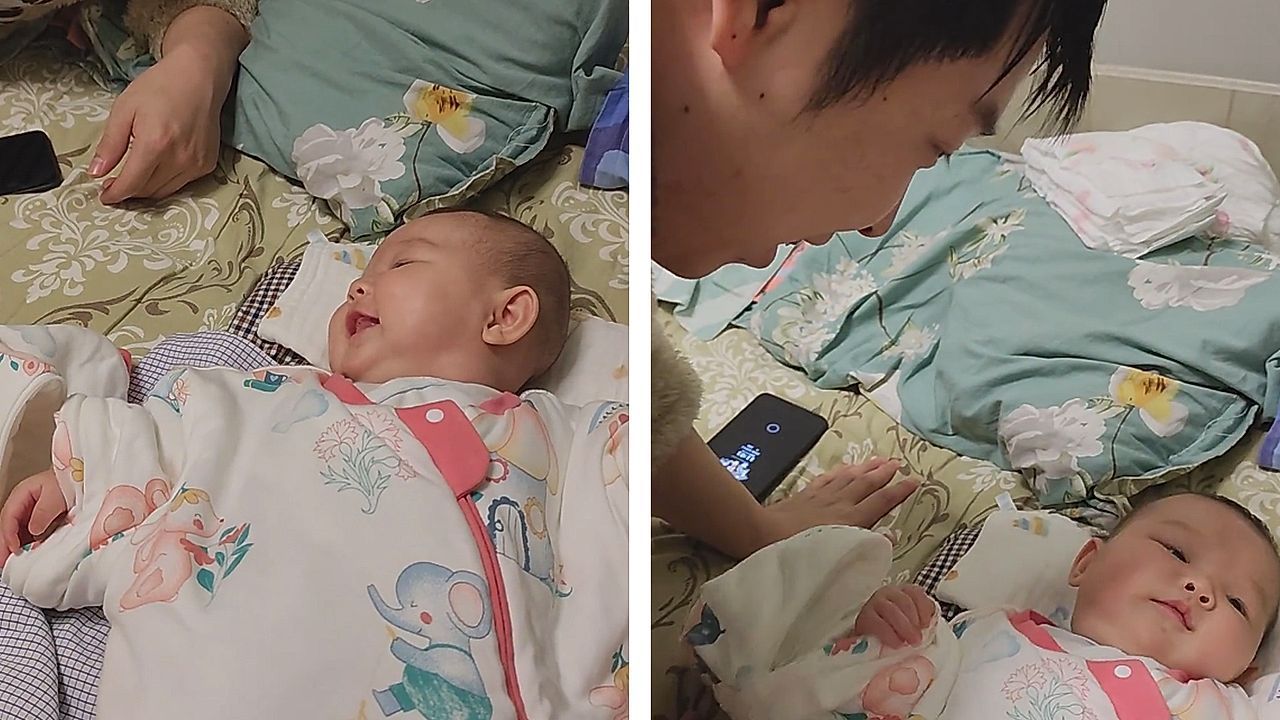 Baby laughs with mom until dad tries to join in