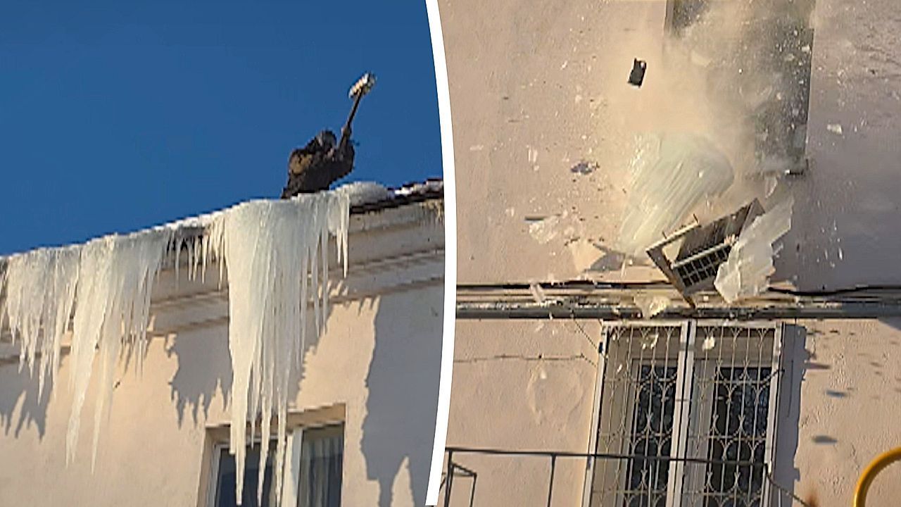 Video: Thor-style hammer swings send falling ice destroying air conditioner