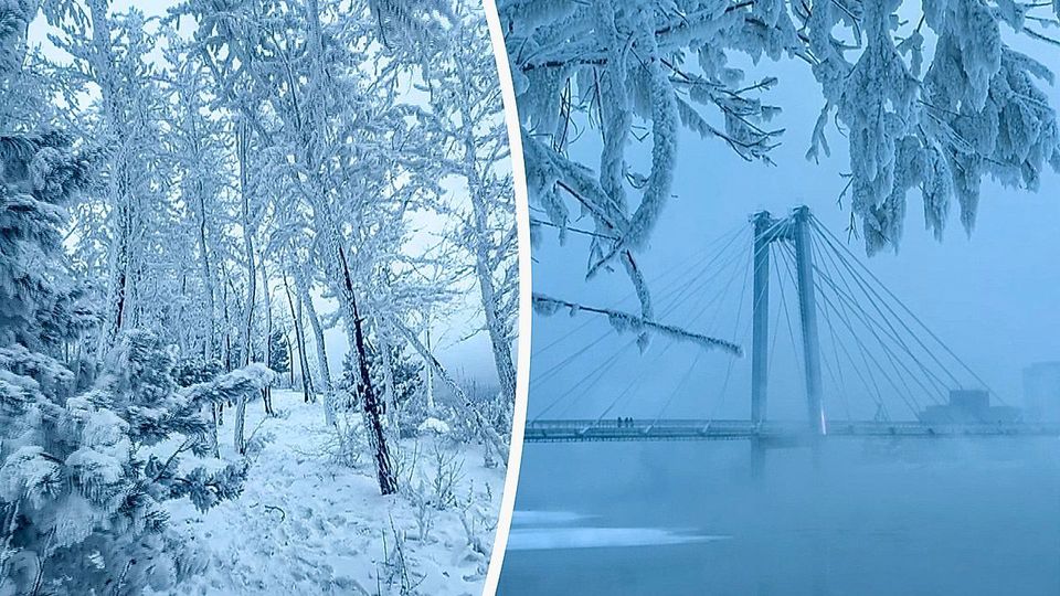 Landschaft zu Eis erstarrt: Klirrende Kälte in Russland