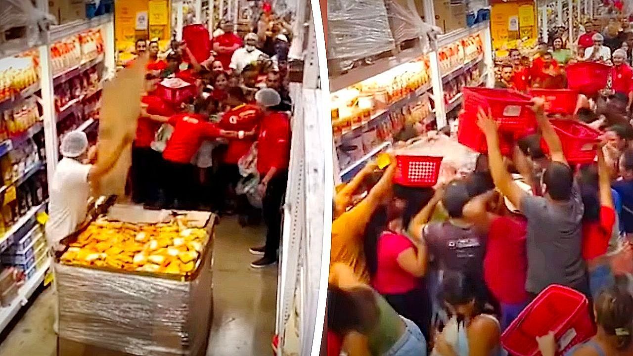 Video: A bargain bin of noodles turns into full-blown chaos