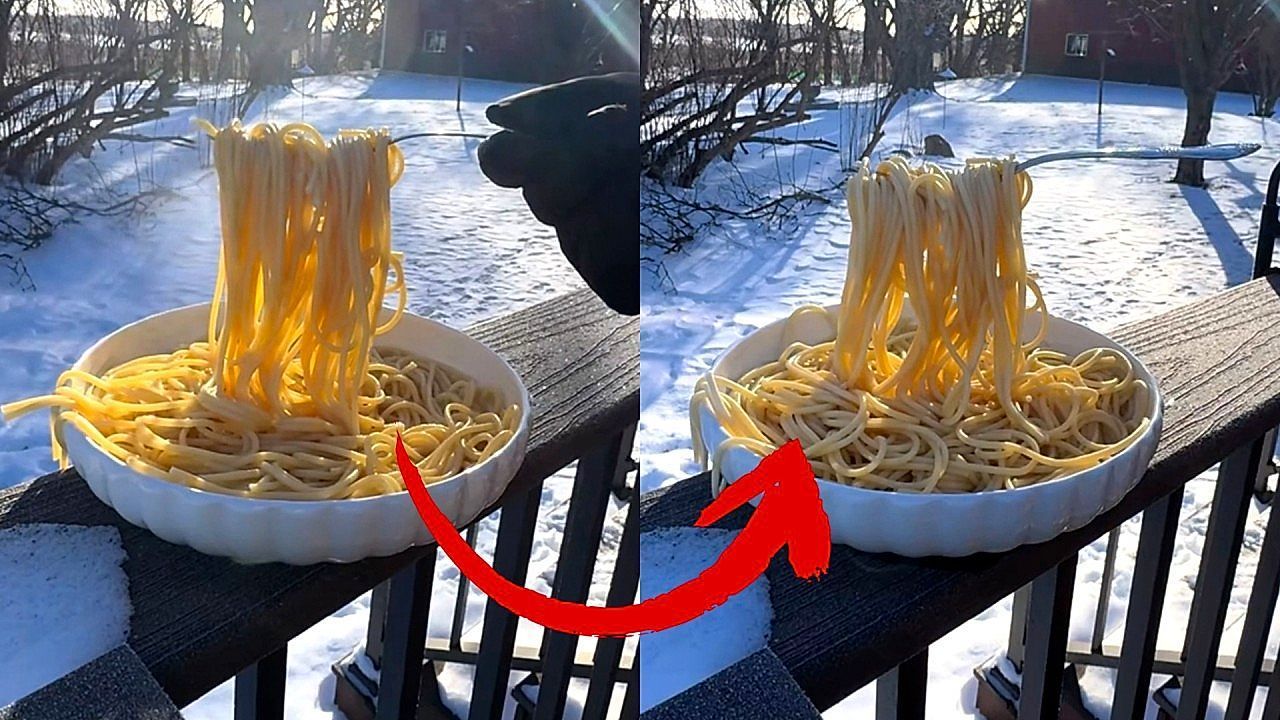 Video: Kälte-Schock: Spaghetti gefrieren in eiskalter Luft