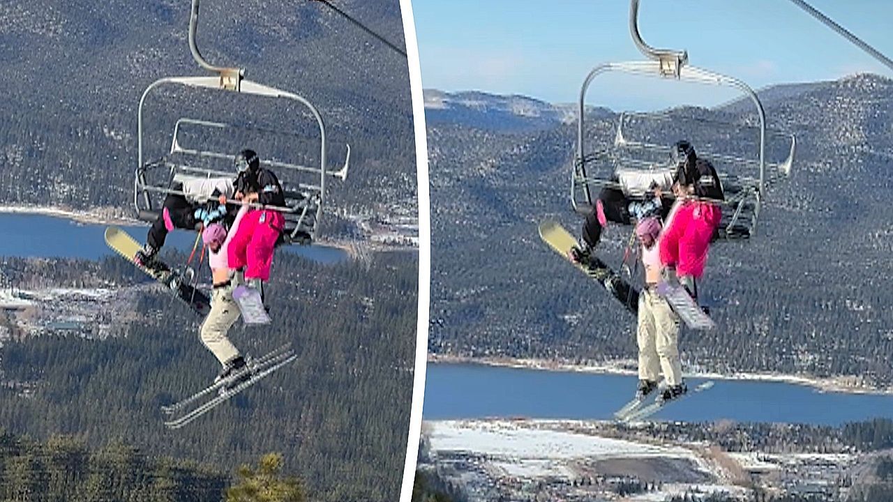 Video: Skier left dangling from chairlift after horseplay in California