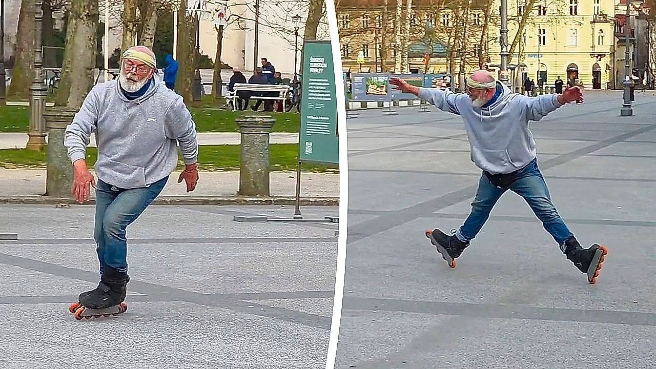 Video: Elderly street performer draws attention with unexpected city routine