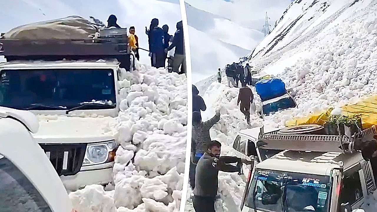 Video: Straße unter Schneemassen: Lawine blockiert wichtige Route in Indien  
