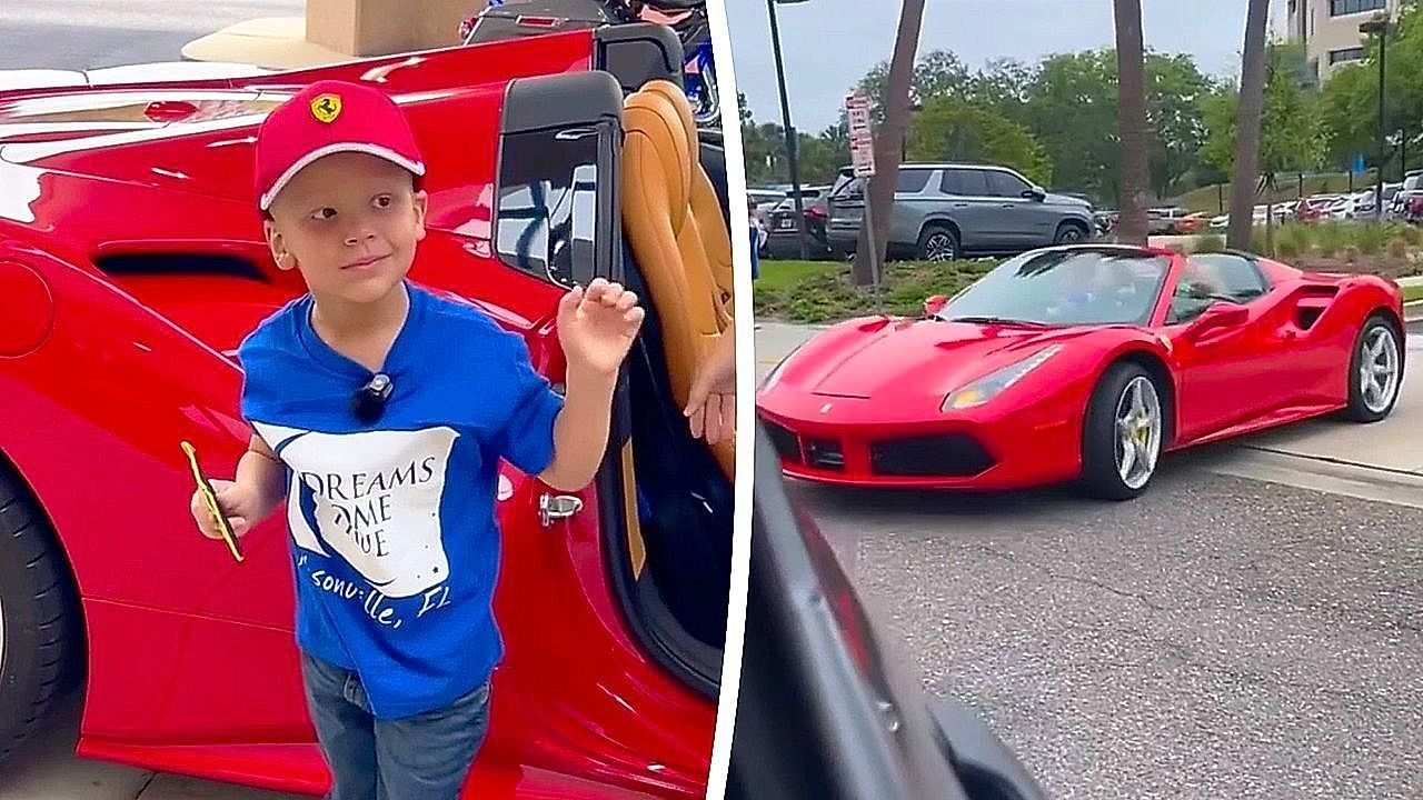 Video: Young cancer patient gets dream Ferrari ride with police escort