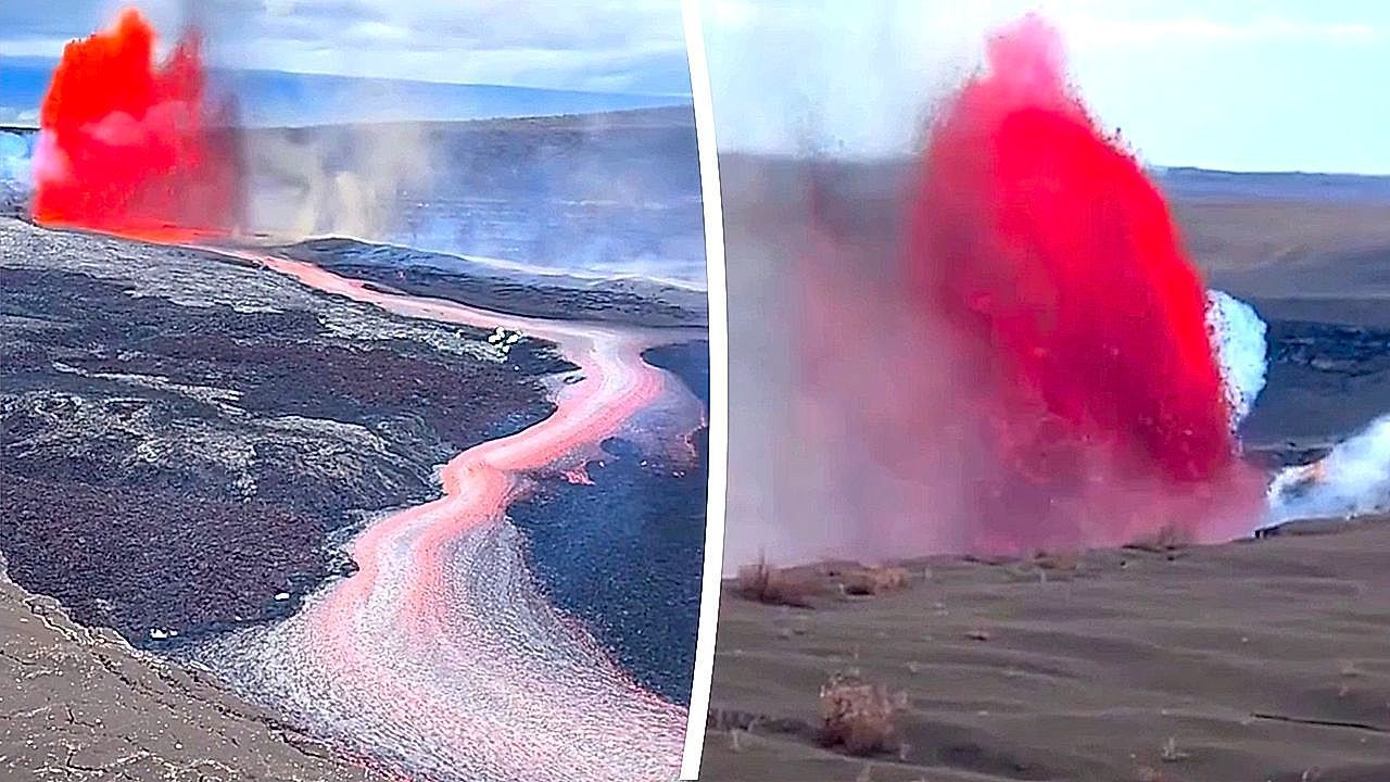 Video: 250 Meter hohe Lavafontänen: Kilauea bricht gewaltig aus
