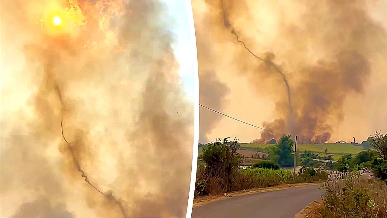 Video: Rare 'firenado' rises from hillside blaze in Vietnam