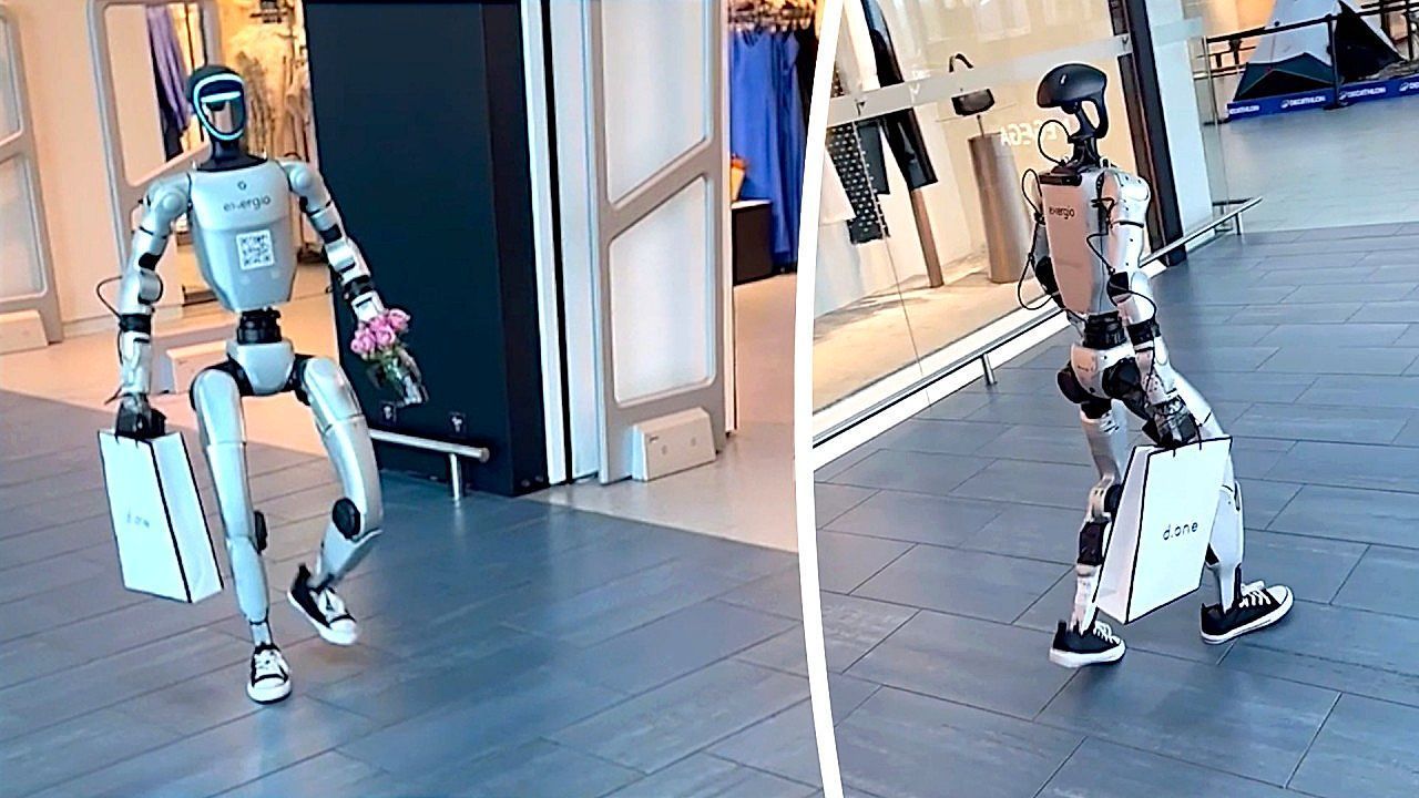 Video: Robo shopping! An unexpected figure walks through busy mall