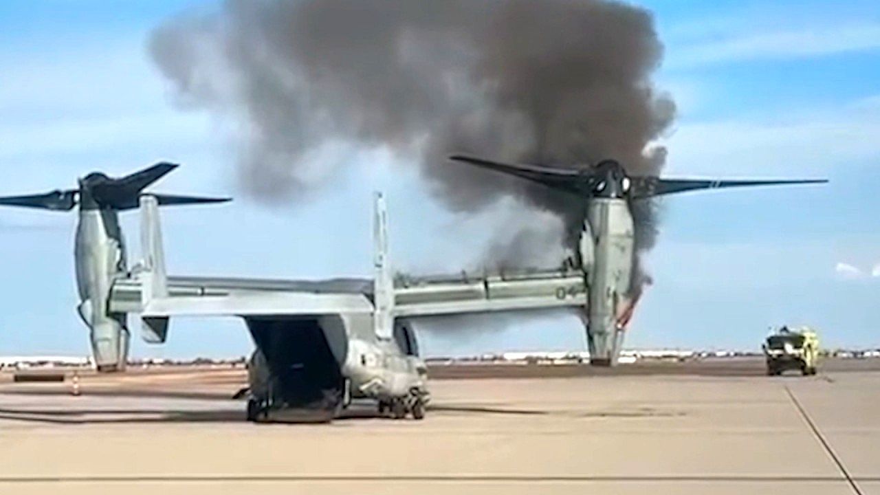 Video: US Marine Corps aircraft catches fire during training exercise at Arizona airport
