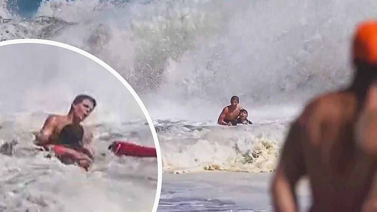 Video: Heldenhafter Rettungsschwimmer: 16-Jähriger holt Kind aus „Tsunami“-Brandung