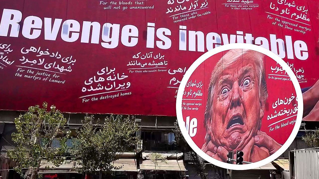 Video: Anti-USA-Plakat: Teheran zeigt Hände an Trumps Hals