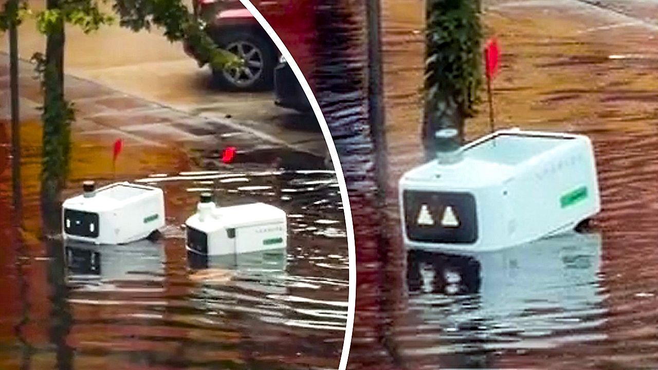 Video: Two Uber Eats delivery robots got stranded in a flooded Jersey City street with no way out