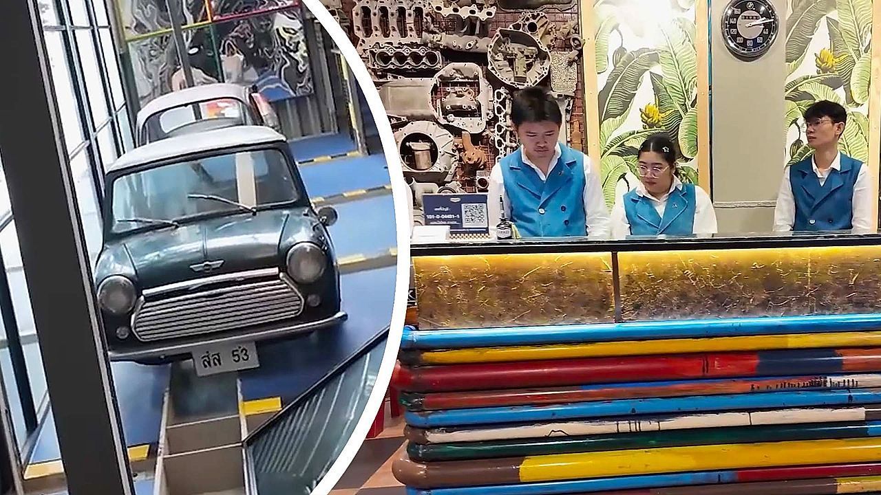 Video: Bangkok hotel transforms old engine parts into stunning car-themed décor