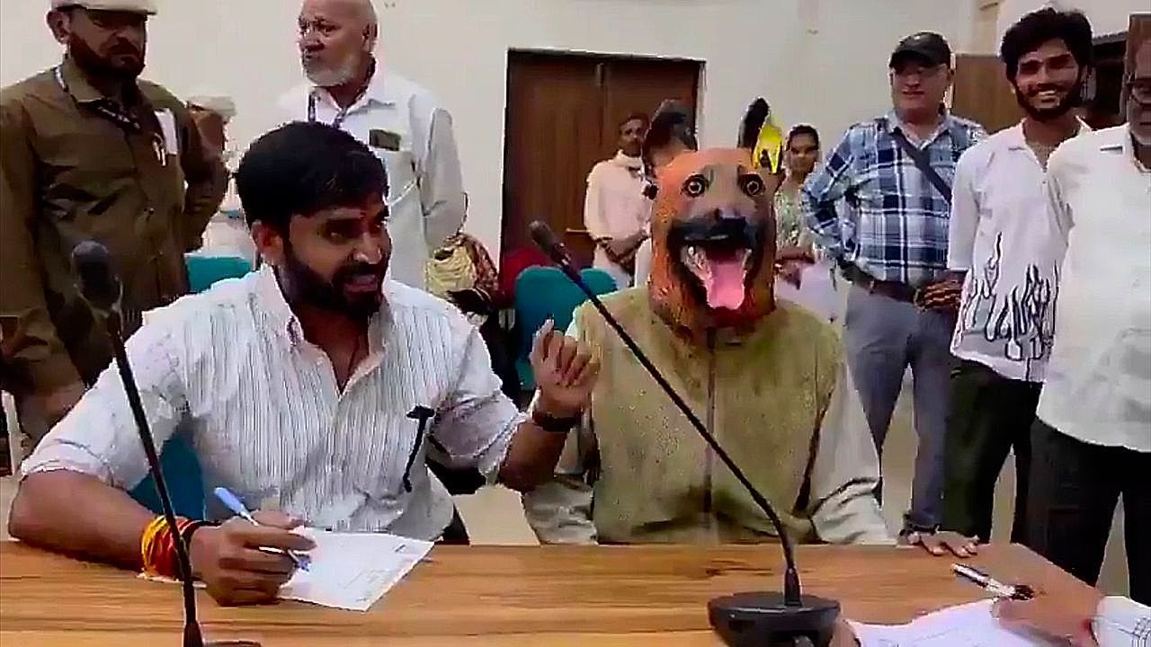 Video: Politician brings man-dog to council hearing to protest stray dog crisis in India