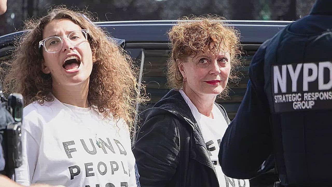 Video: NYPD cuffs Susan Sarandon and other celebs at Netanyahu protest for his UN speech