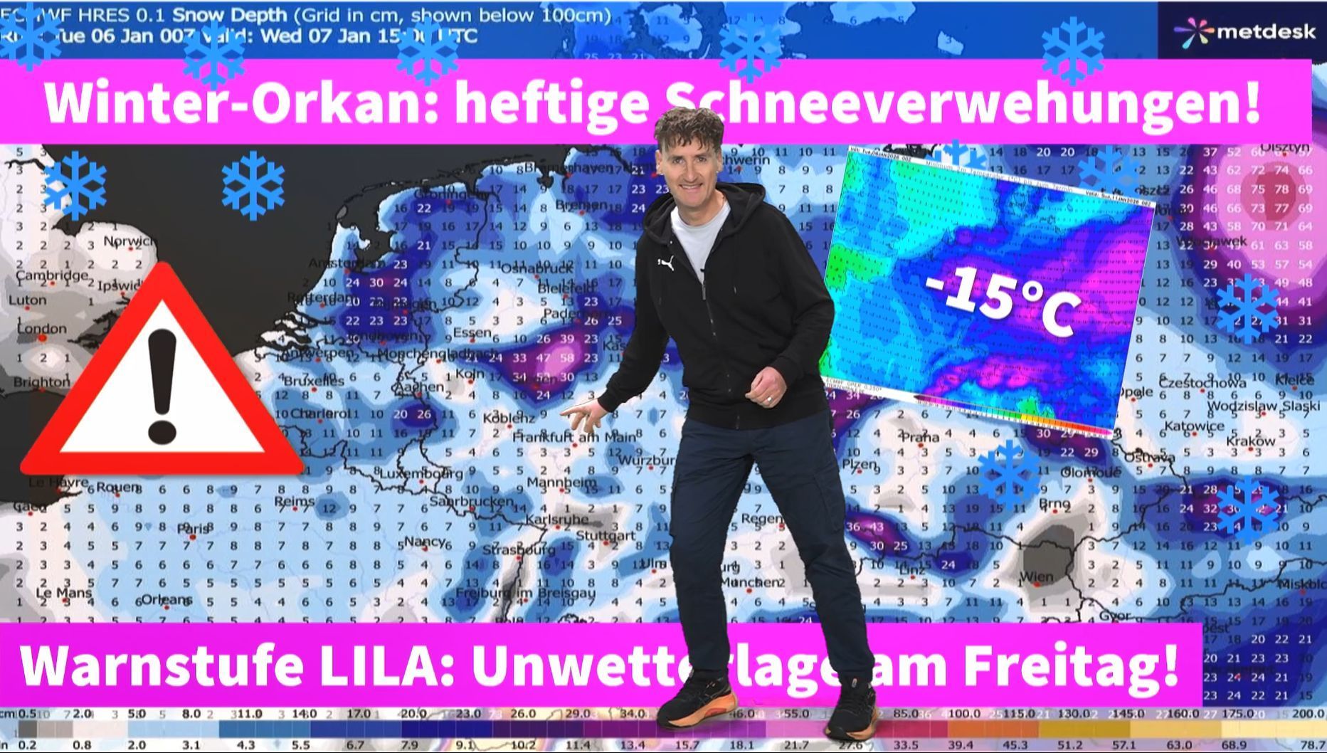 Video: Schwere Unwetterlage: Höchste Warnstufe lila am Freitag! "Lage erinnert an 1978/79" - könnte einige Regionen lahmlegen!